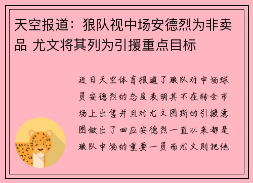 天空报道：狼队视中场安德烈为非卖品 尤文将其列为引援重点目标